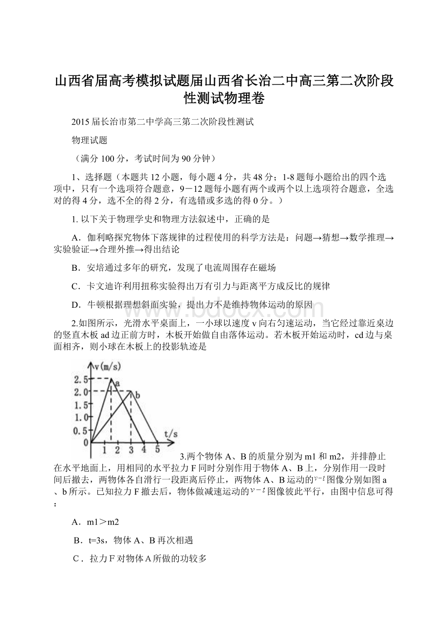 山西省届高考模拟试题届山西省长治二中高三第二次阶段性测试物理卷.docx_第1页