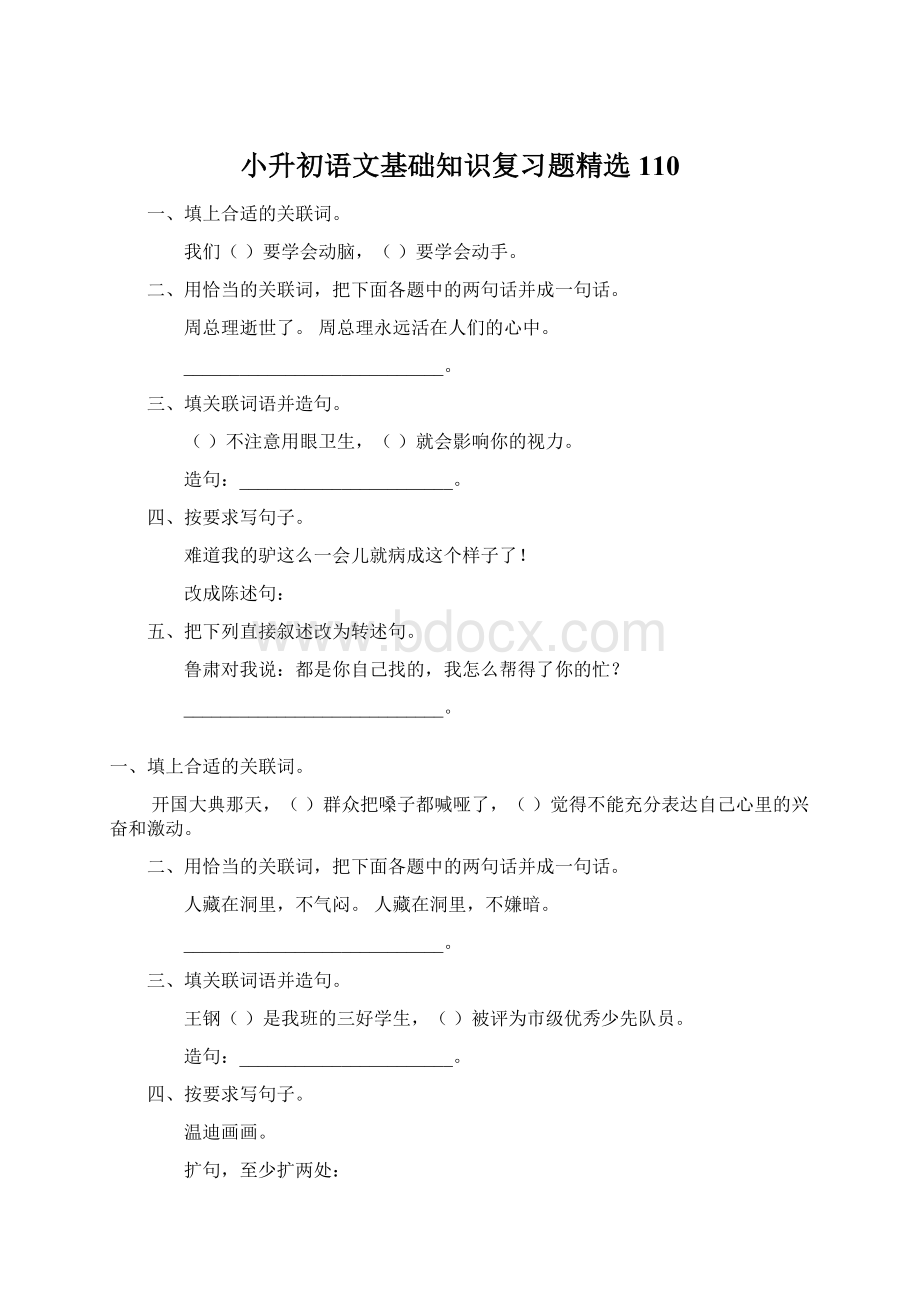 小升初语文基础知识复习题精选110.docx