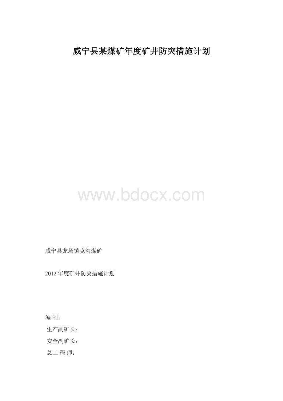 威宁县某煤矿年度矿井防突措施计划Word文档下载推荐.docx