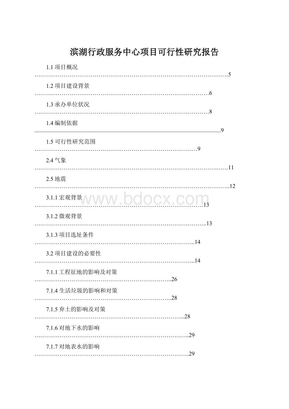 滨湖行政服务中心项目可行性研究报告Word格式文档下载.docx