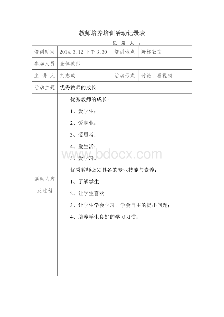 教师培养培训活动记录表Word文档下载推荐.doc_第2页