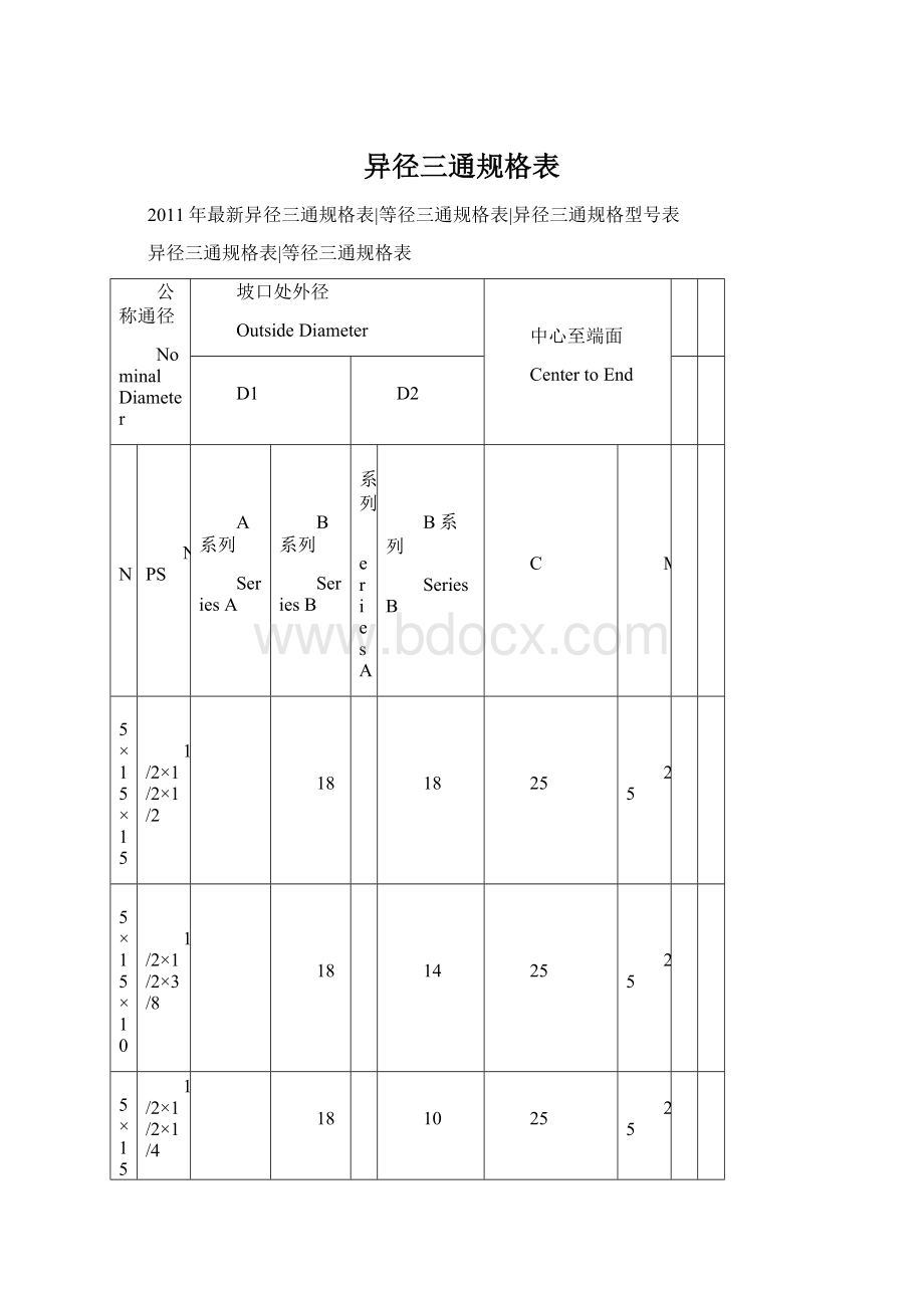 异径三通规格表Word下载.docx