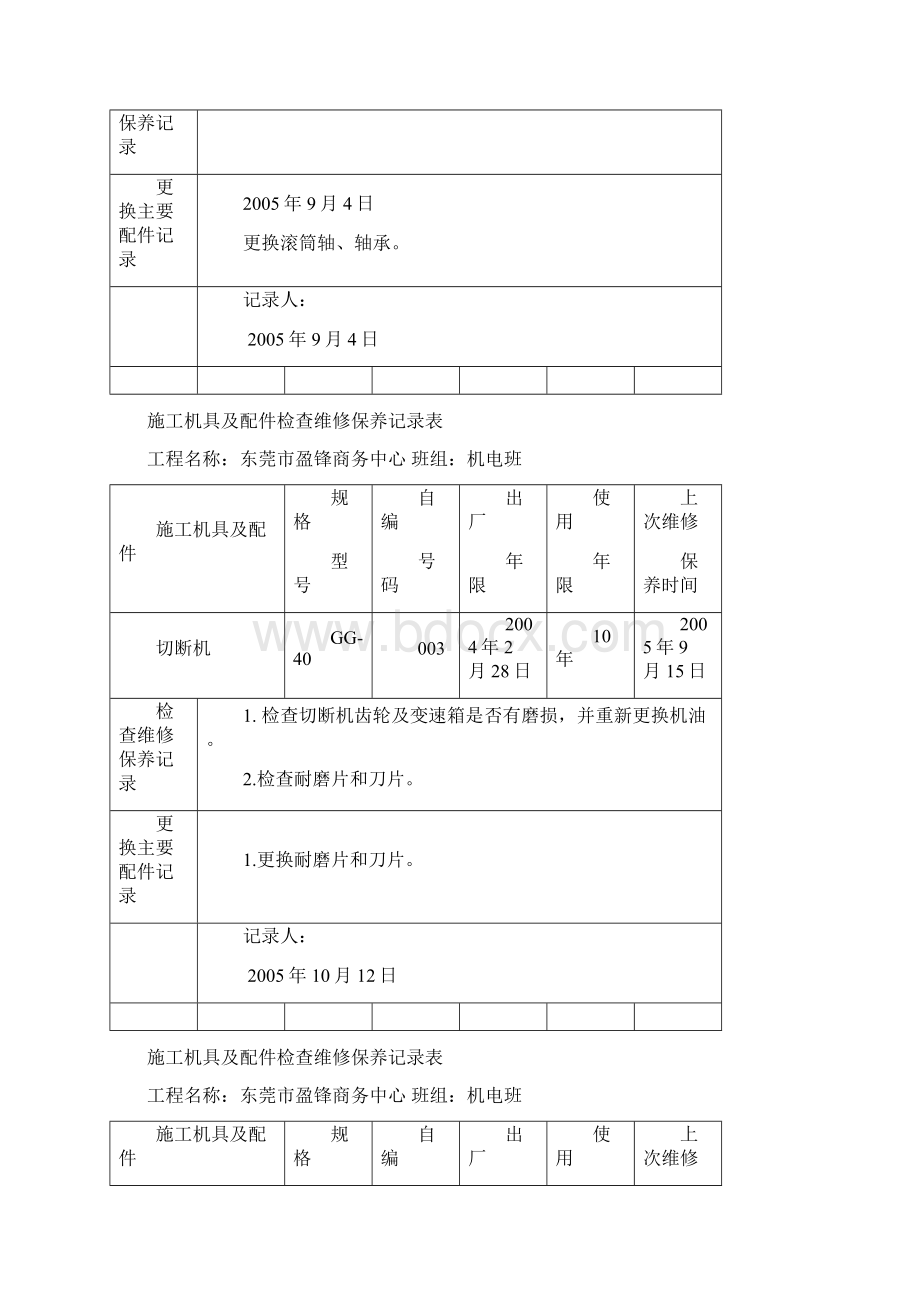 施工机具及配件检查维修保养记录表Word格式文档下载.docx_第2页