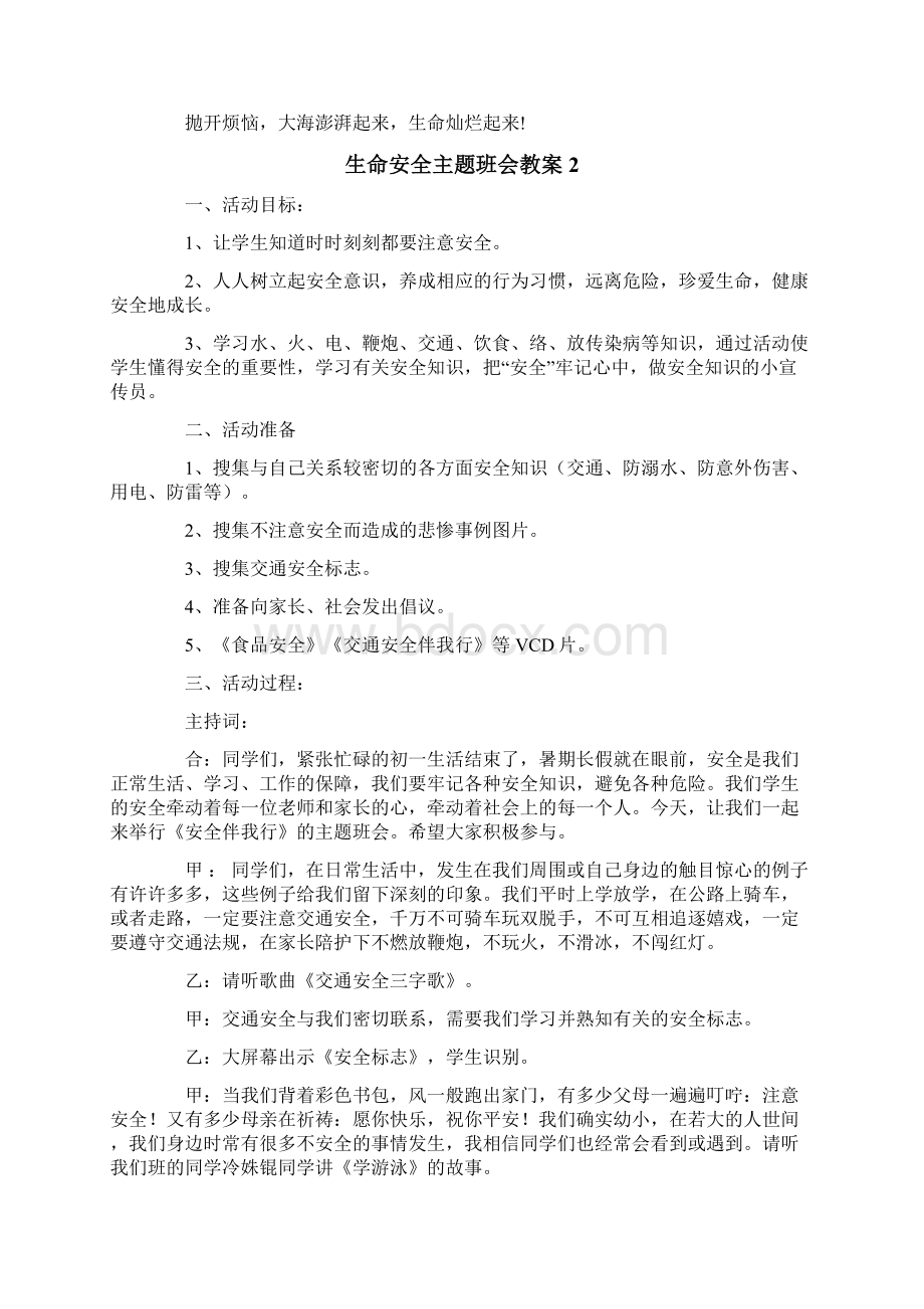 精选生命安全主题班会教案文档格式.docx_第2页