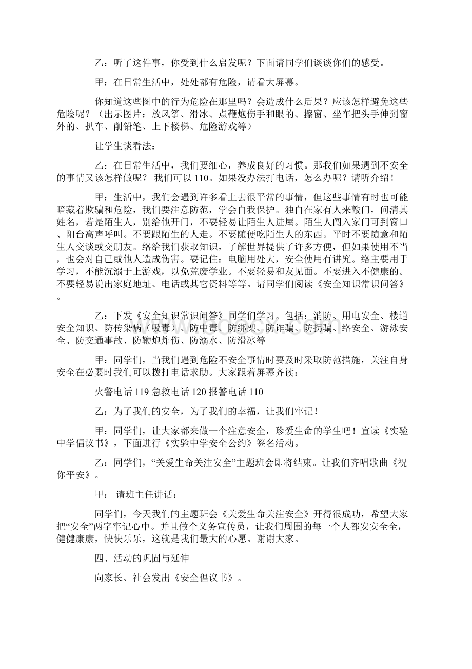 精选生命安全主题班会教案文档格式.docx_第3页