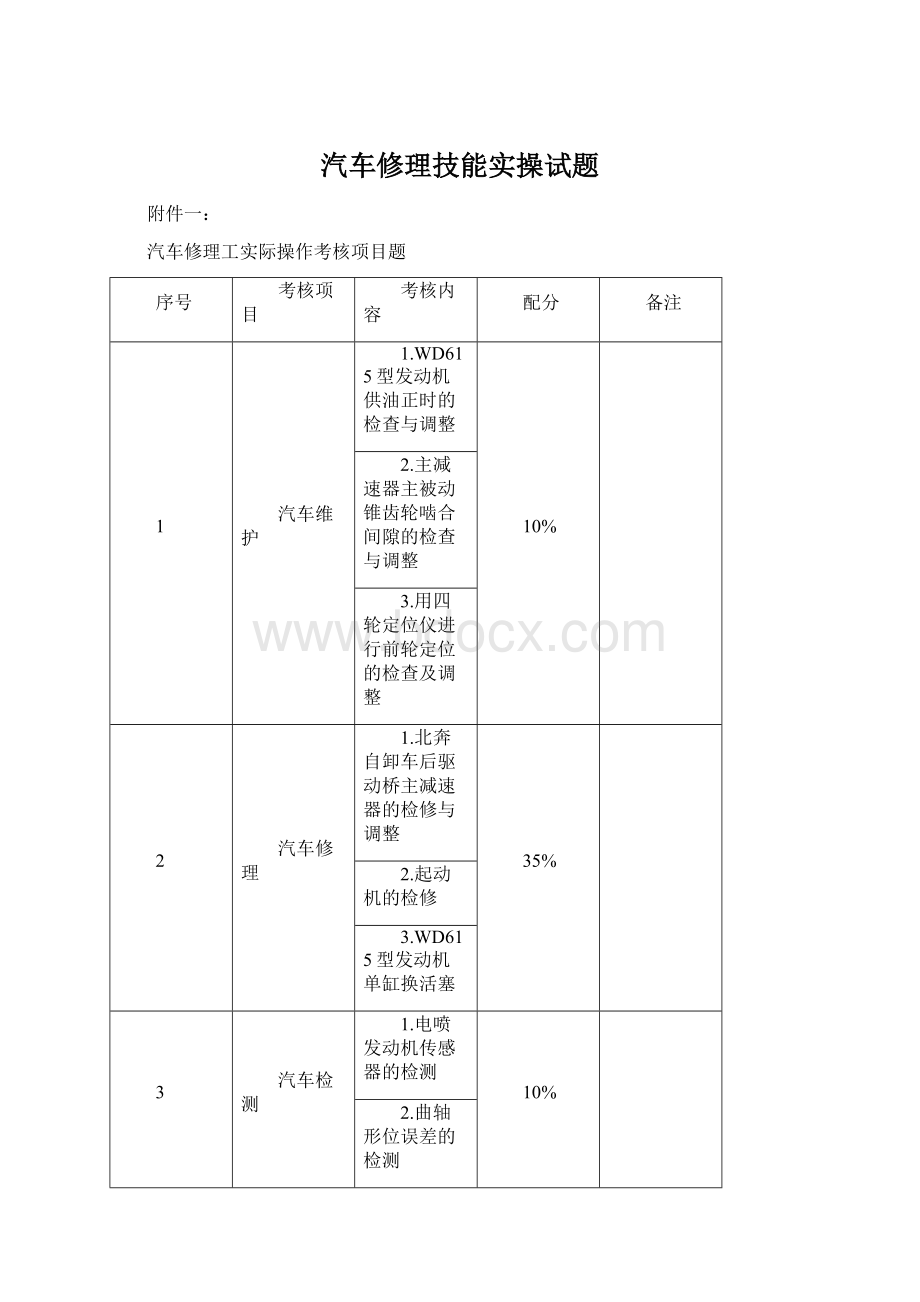 汽车修理技能实操试题Word下载.docx_第1页