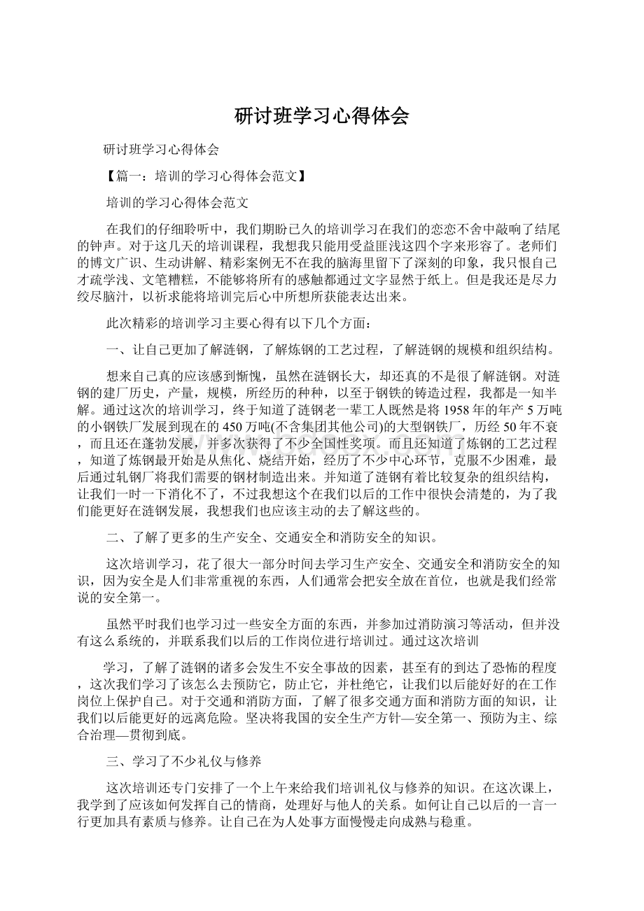 研讨班学习心得体会Word格式.docx