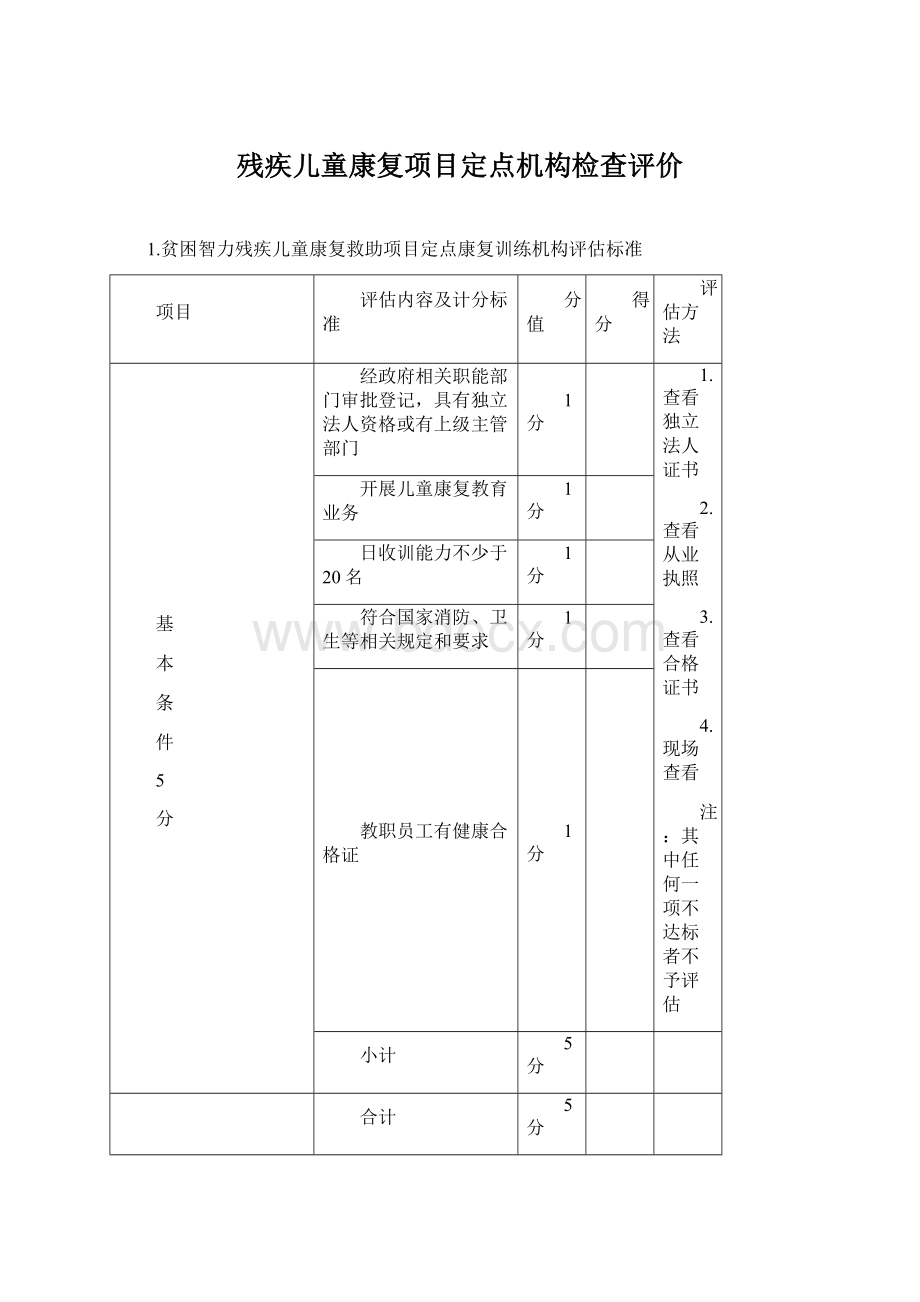 残疾儿童康复项目定点机构检查评价.docx