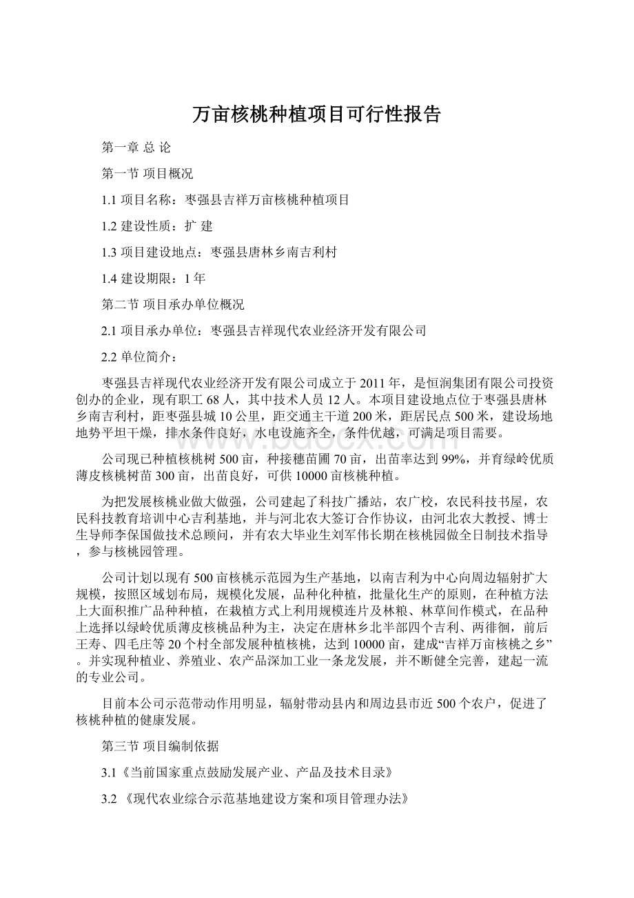 万亩核桃种植项目可行性报告Word格式.docx