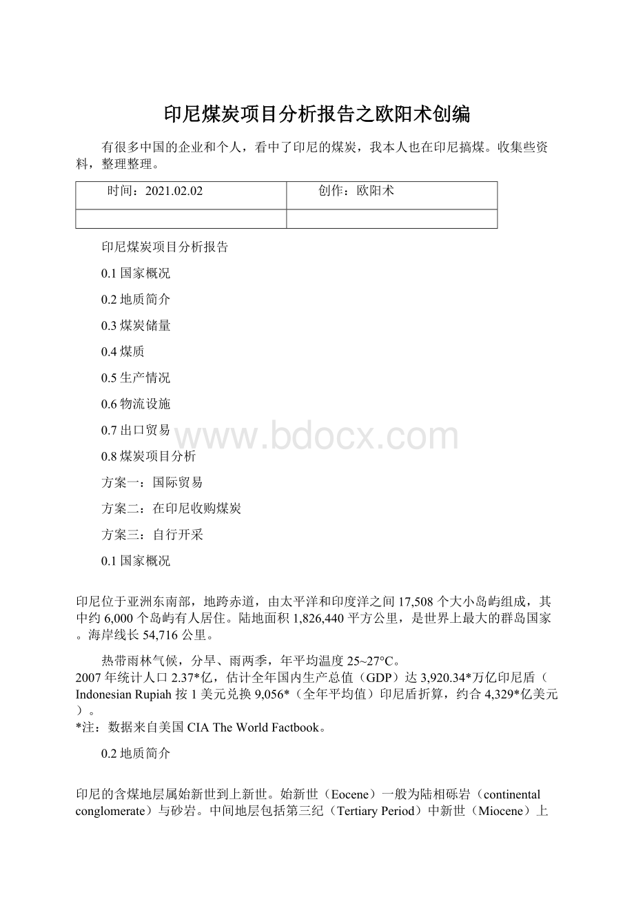 印尼煤炭项目分析报告之欧阳术创编.docx_第1页