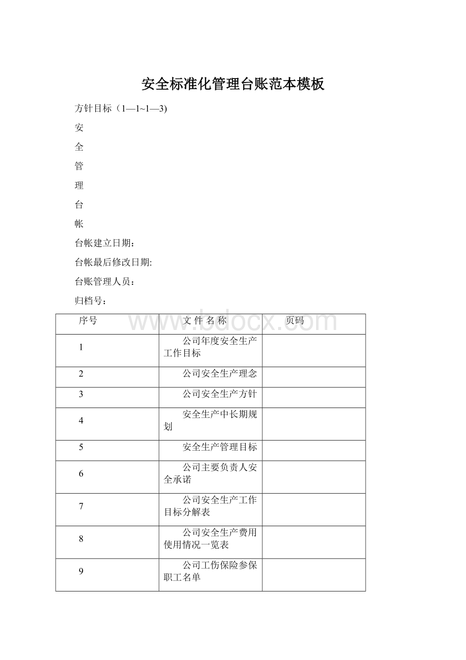 安全标准化管理台账范本模板.docx