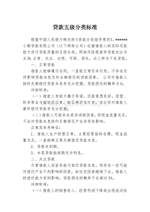 小贷公司贷款五级分类标准文档格式.doc