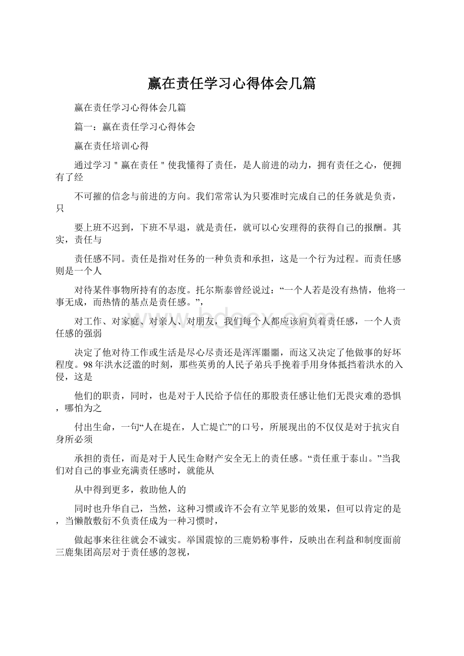 赢在责任学习心得体会几篇Word下载.docx