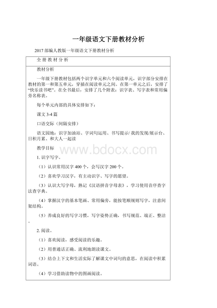 一年级语文下册教材分析文档格式.docx_第1页