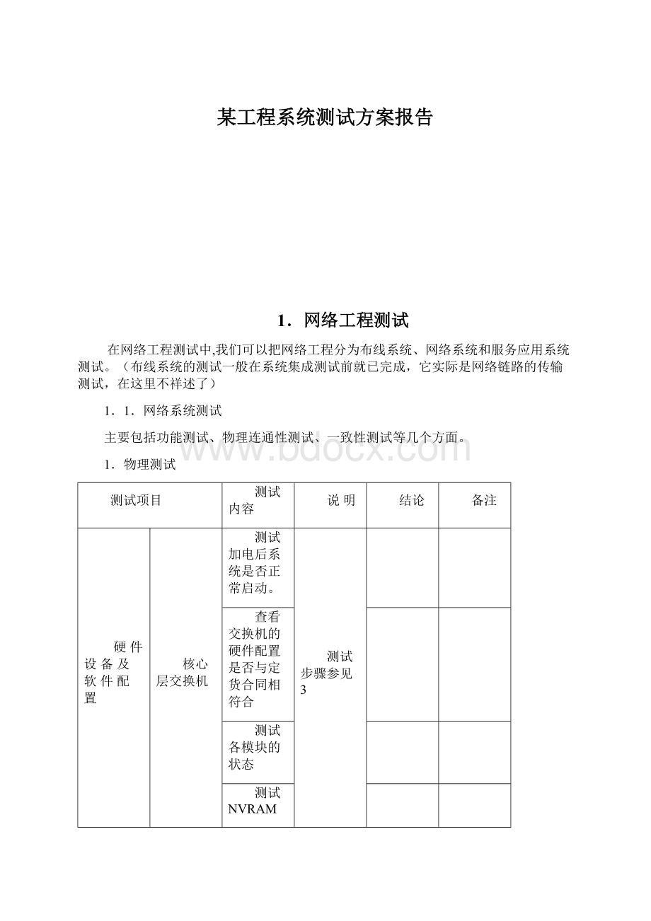 某工程系统测试方案报告Word文件下载.docx_第1页