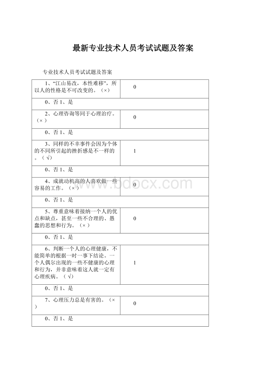 最新专业技术人员考试试题及答案Word文件下载.docx_第1页