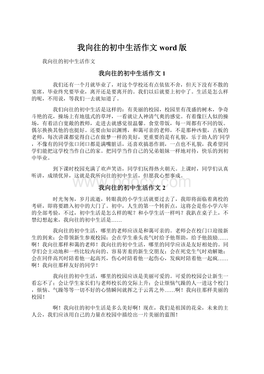 我向往的初中生活作文word版文档格式.docx