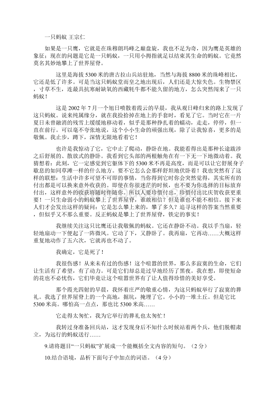 龙泉市九上语文试题卷及答题卷新.docx_第3页