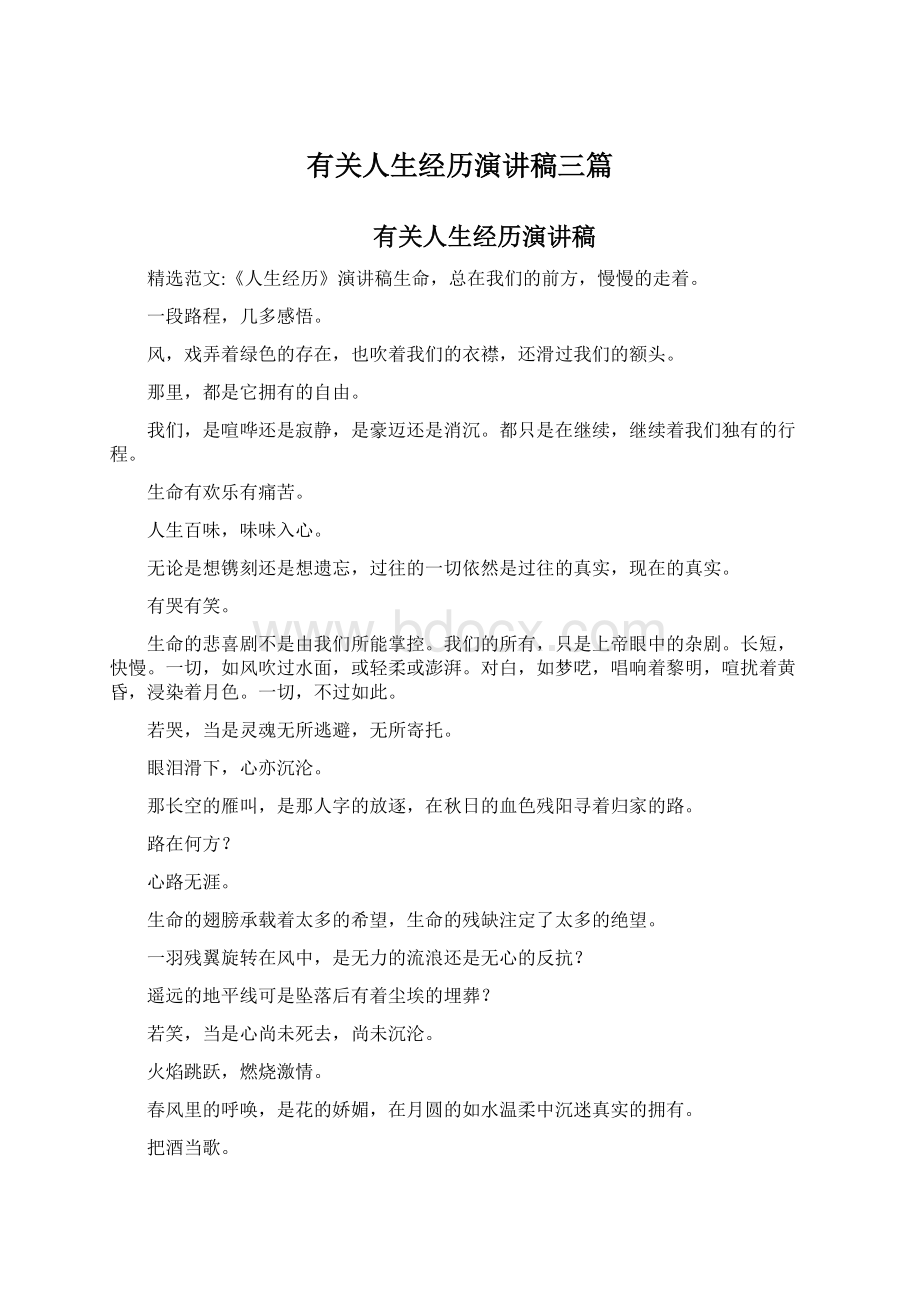 有关人生经历演讲稿三篇Word文档格式.docx