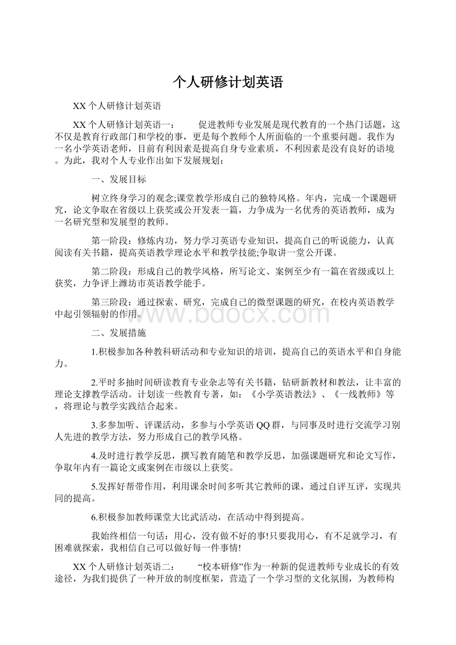 个人研修计划英语Word下载.docx