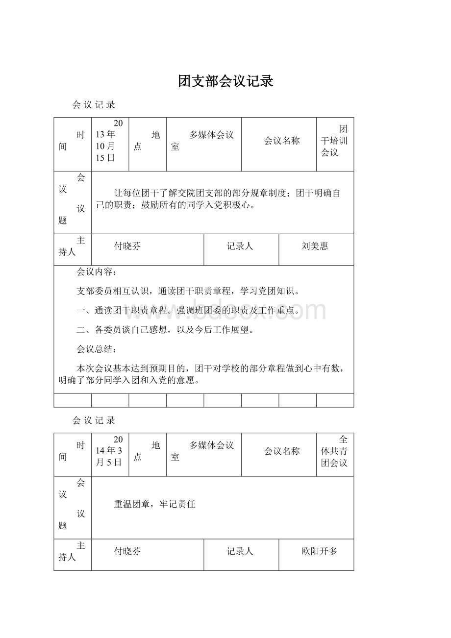 团支部会议记录.docx_第1页