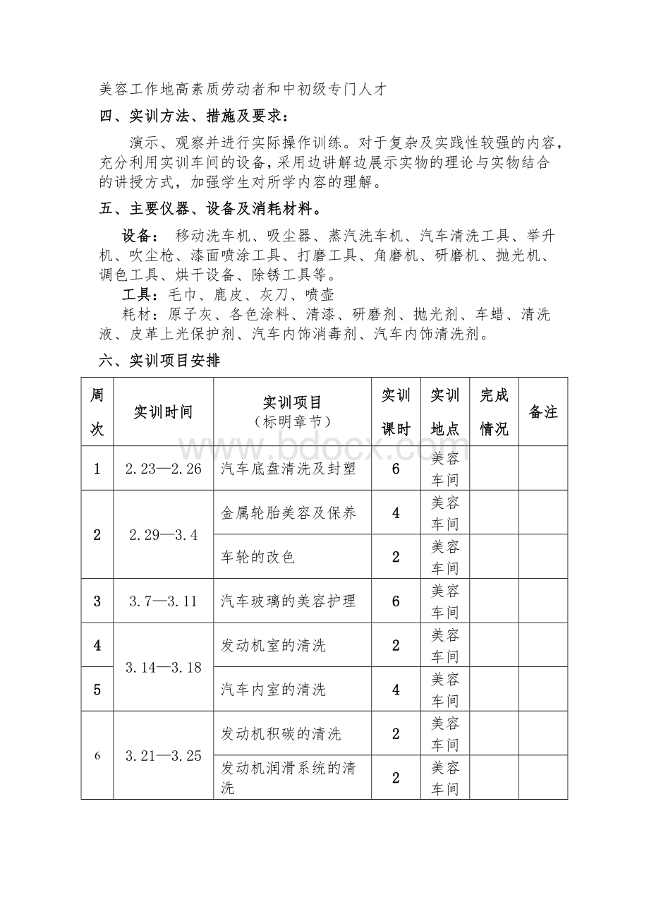 美容第三学期汽车美容实训教学计划Word文档下载推荐.doc_第2页