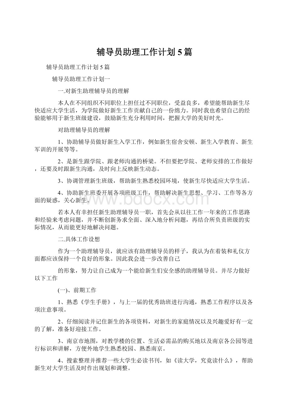 辅导员助理工作计划5篇Word格式.docx