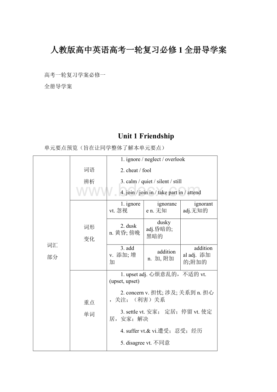 人教版高中英语高考一轮复习必修1全册导学案文档格式.docx