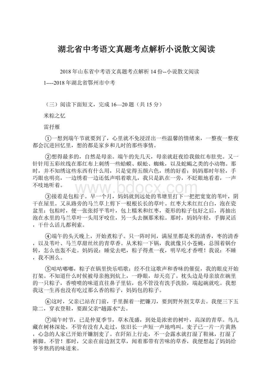 湖北省中考语文真题考点解析小说散文阅读Word格式.docx_第1页