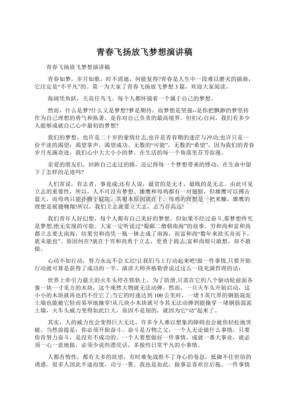 青春飞扬放飞梦想演讲稿.docx