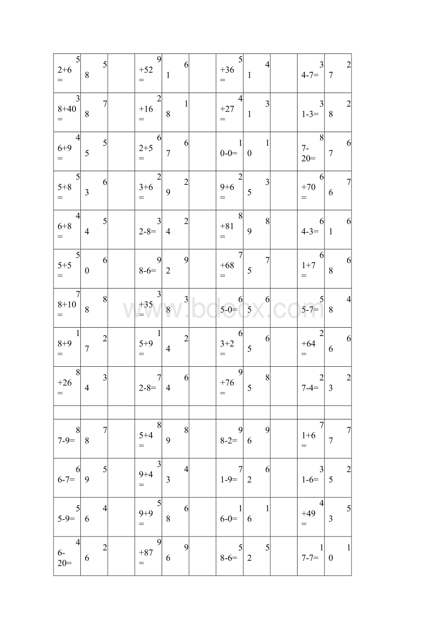 一年级下册两位数加减一位数或整十数的口算题2300道含答案版Word格式文档下载.docx_第2页