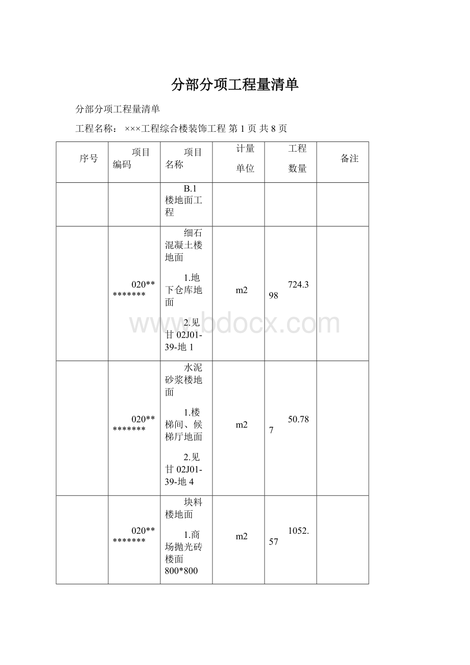 分部分项工程量清单Word格式文档下载.docx_第1页