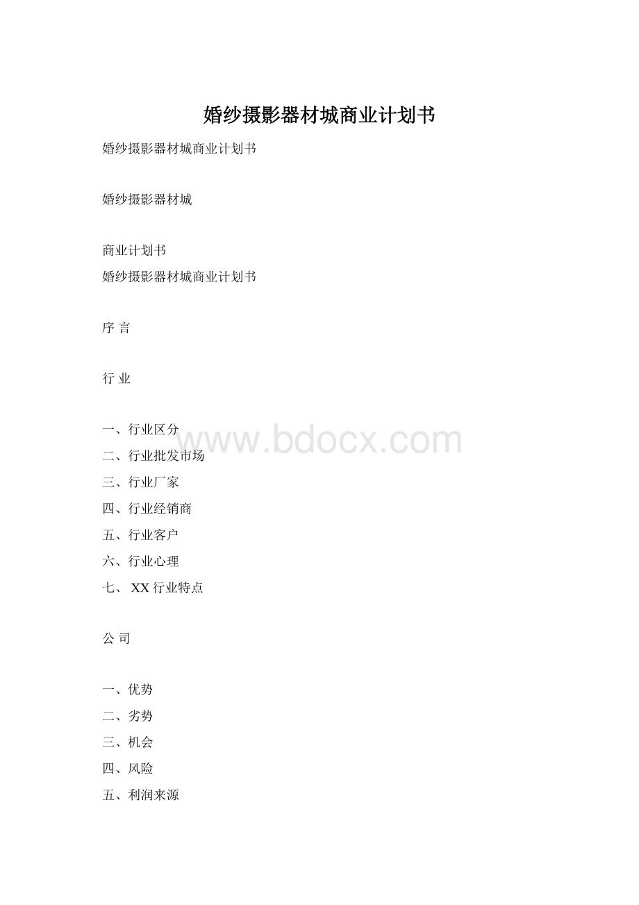 婚纱摄影器材城商业计划书.docx