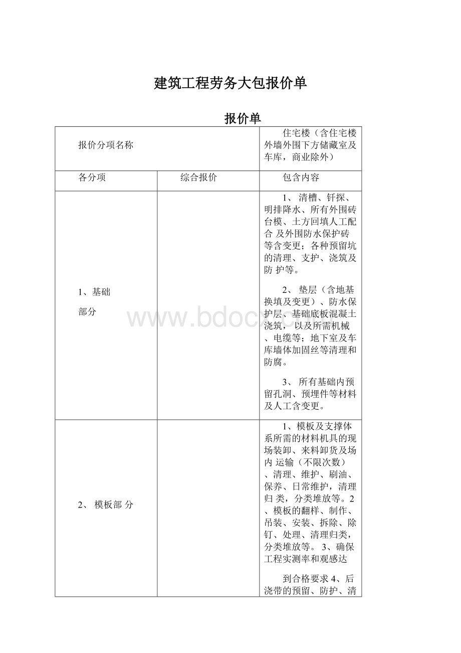 建筑工程劳务大包报价单Word文档下载推荐.docx_第1页