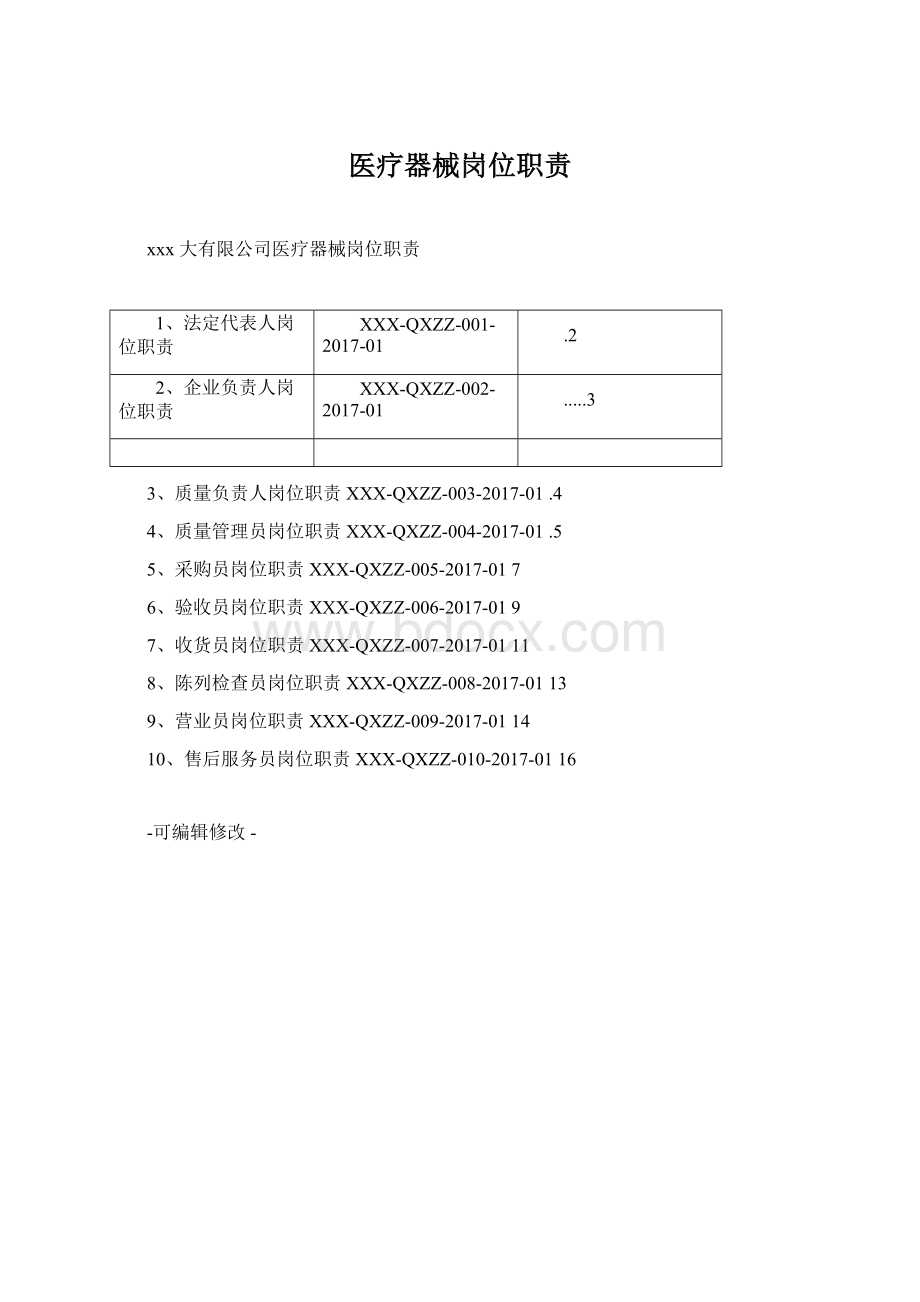 医疗器械岗位职责Word文档下载推荐.docx_第1页