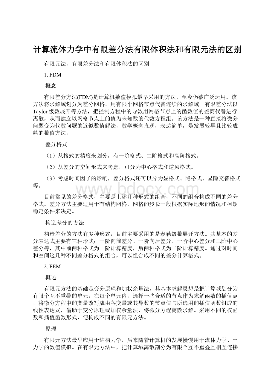 计算流体力学中有限差分法有限体积法和有限元法的区别文档格式.docx