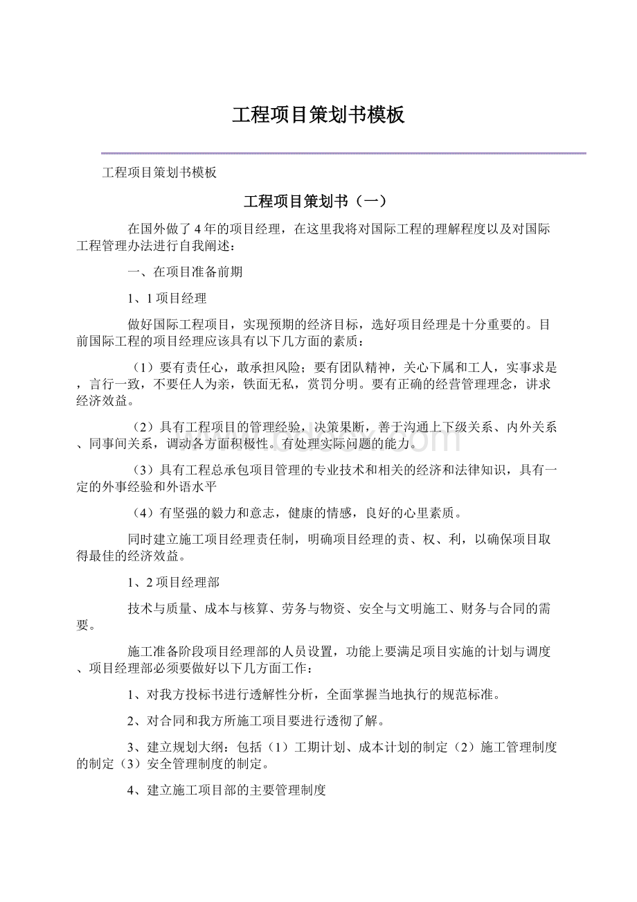 工程项目策划书模板Word格式文档下载.docx_第1页