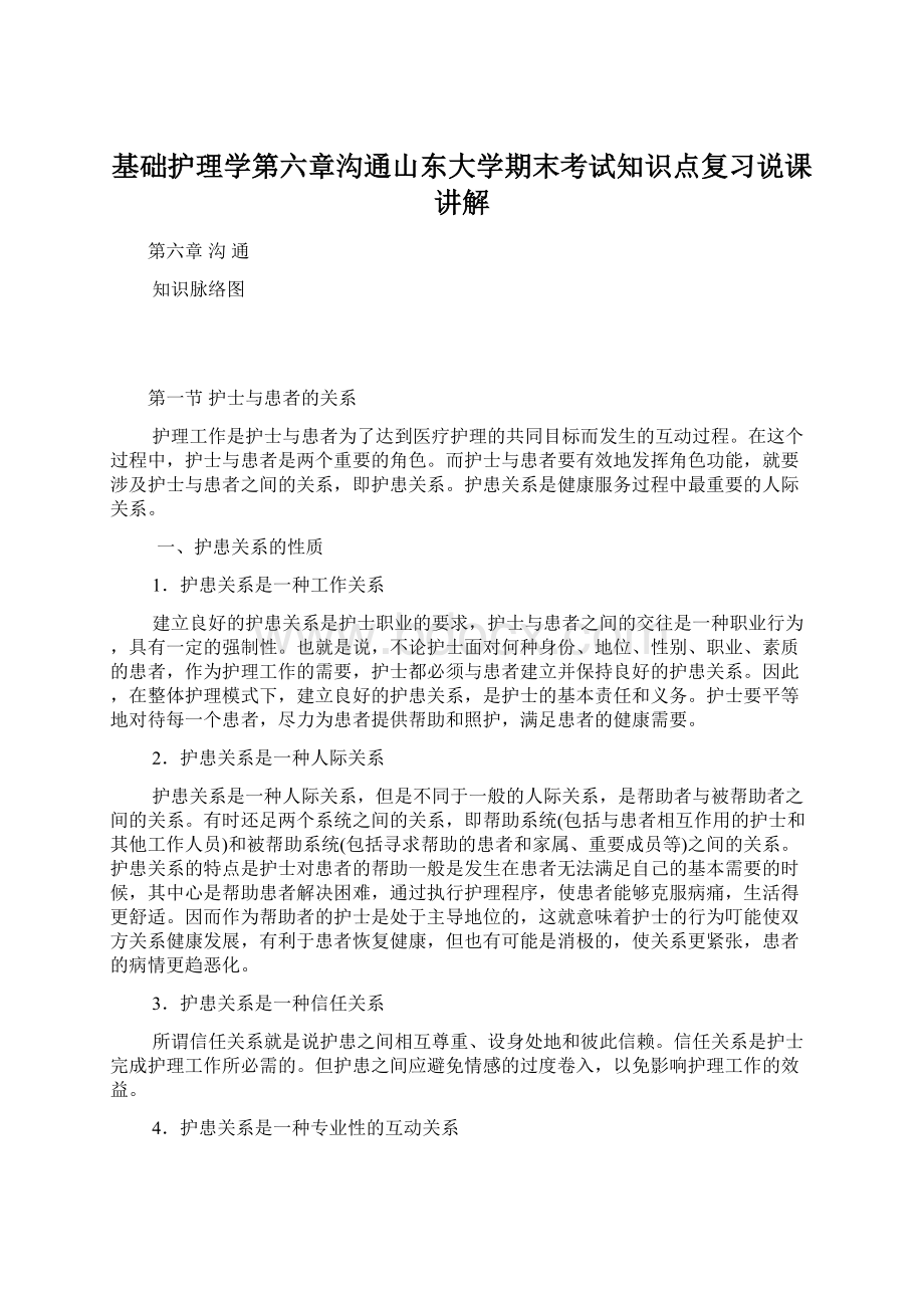 基础护理学第六章沟通山东大学期末考试知识点复习说课讲解.docx