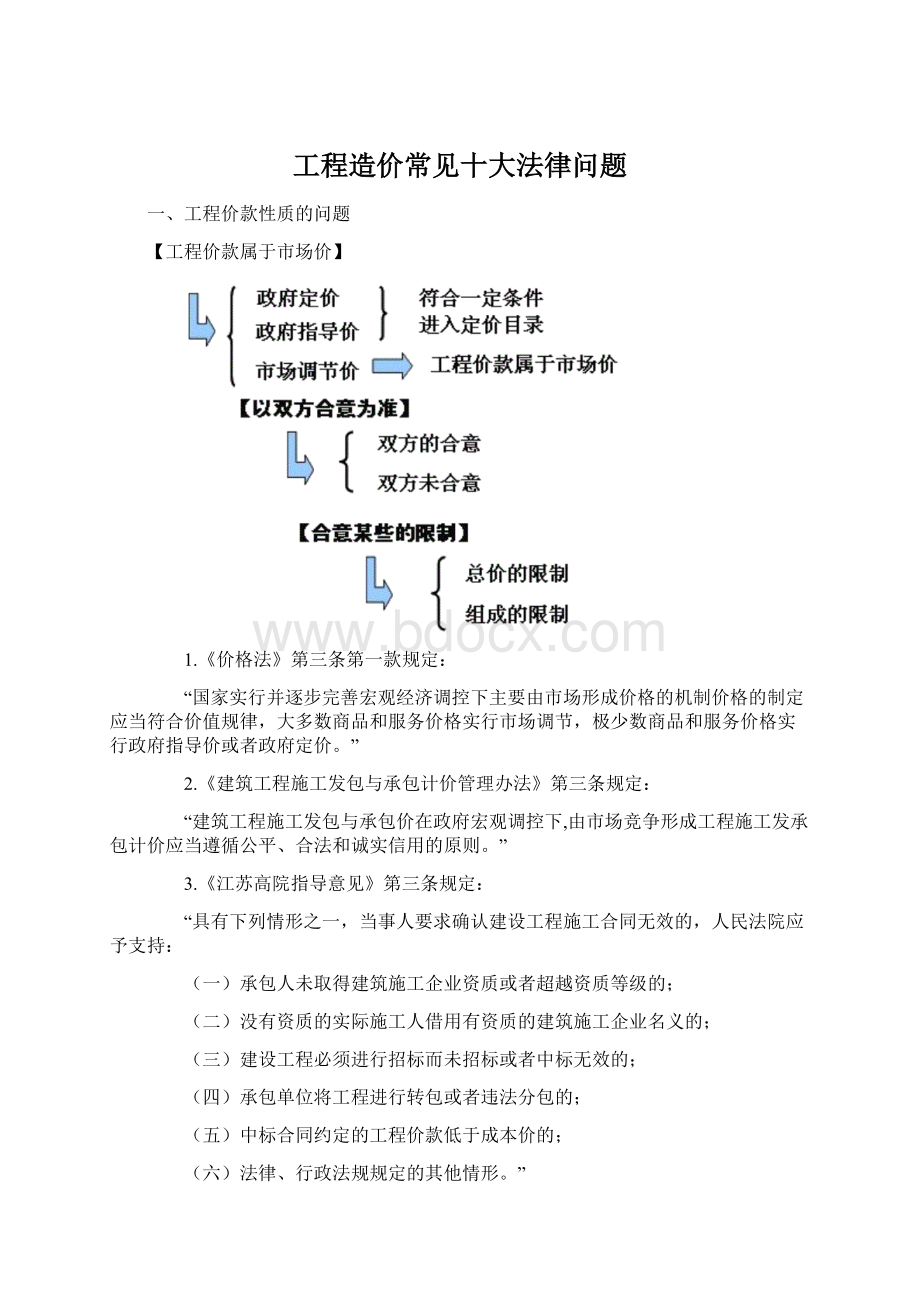 工程造价常见十大法律问题Word文档格式.docx