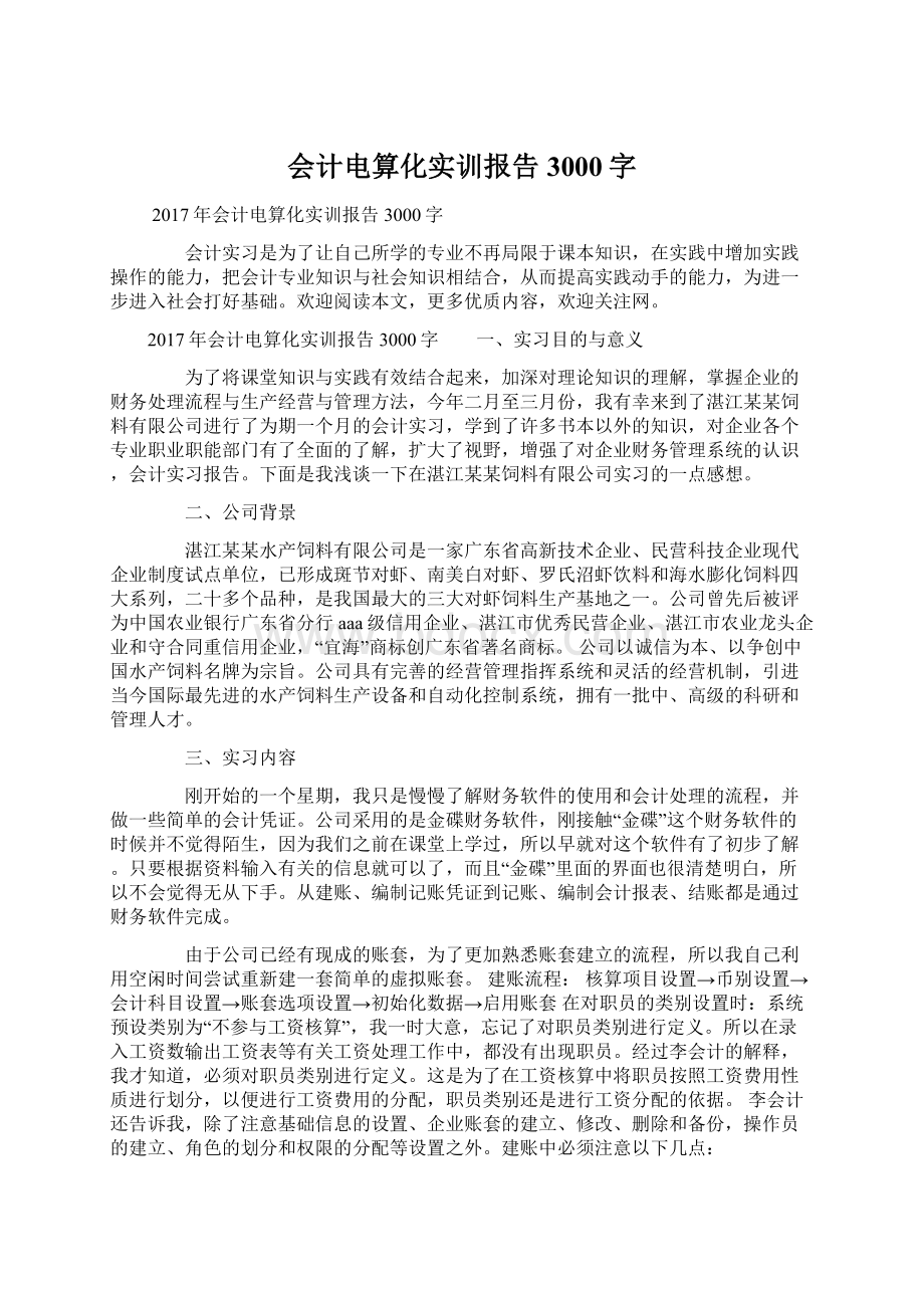 会计电算化实训报告3000字Word格式.docx_第1页