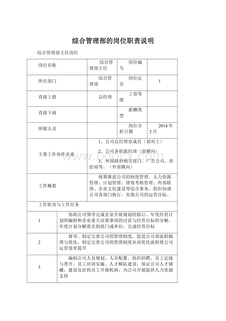 综合管理部的岗位职责说明.docx