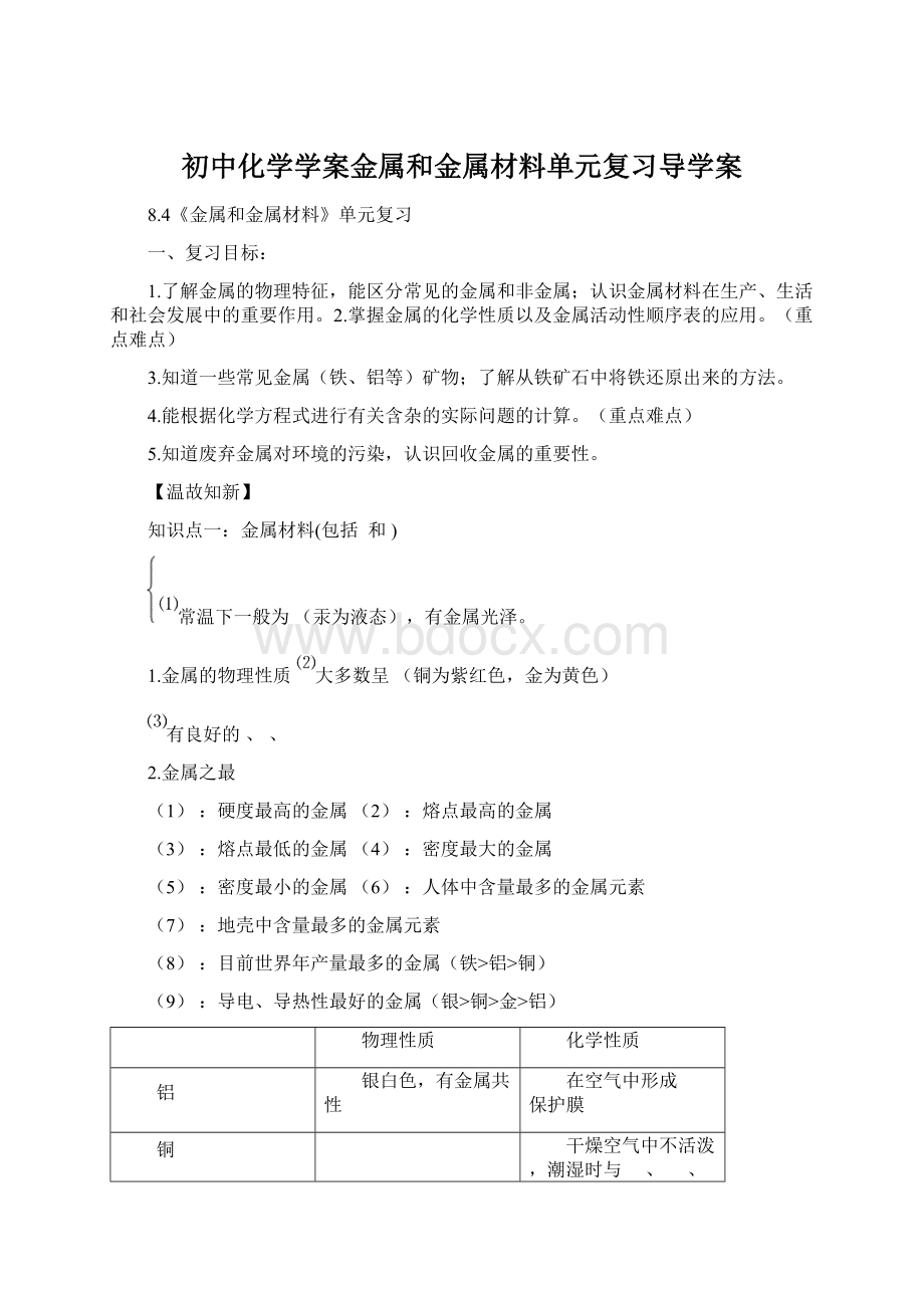 初中化学学案金属和金属材料单元复习导学案.docx_第1页