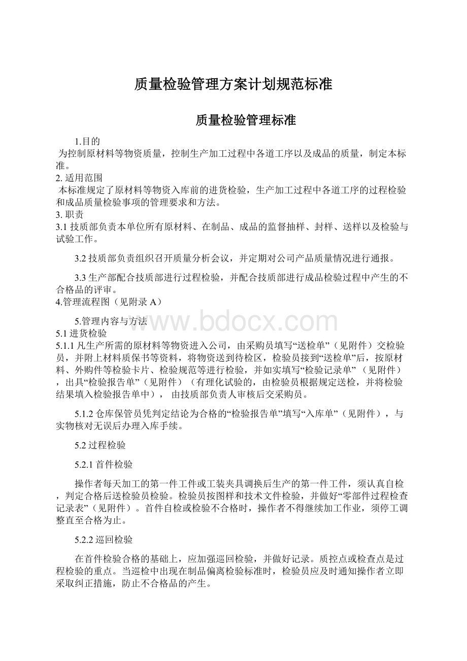 质量检验管理方案计划规范标准Word下载.docx