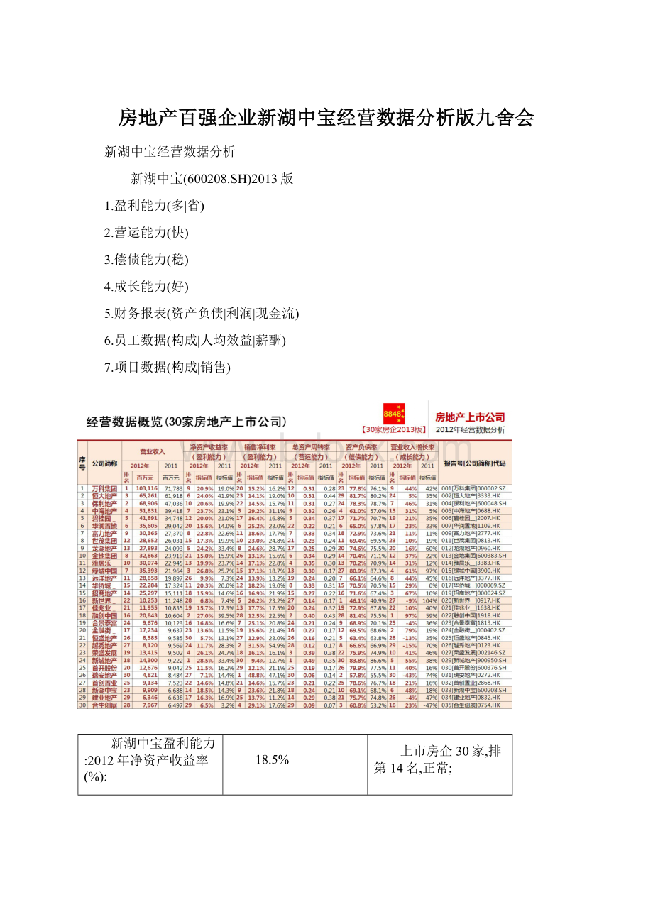 房地产百强企业新湖中宝经营数据分析版九舍会Word格式.docx_第1页