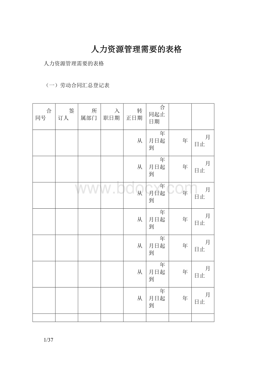 人力资源管理需要的表格.docx_第1页