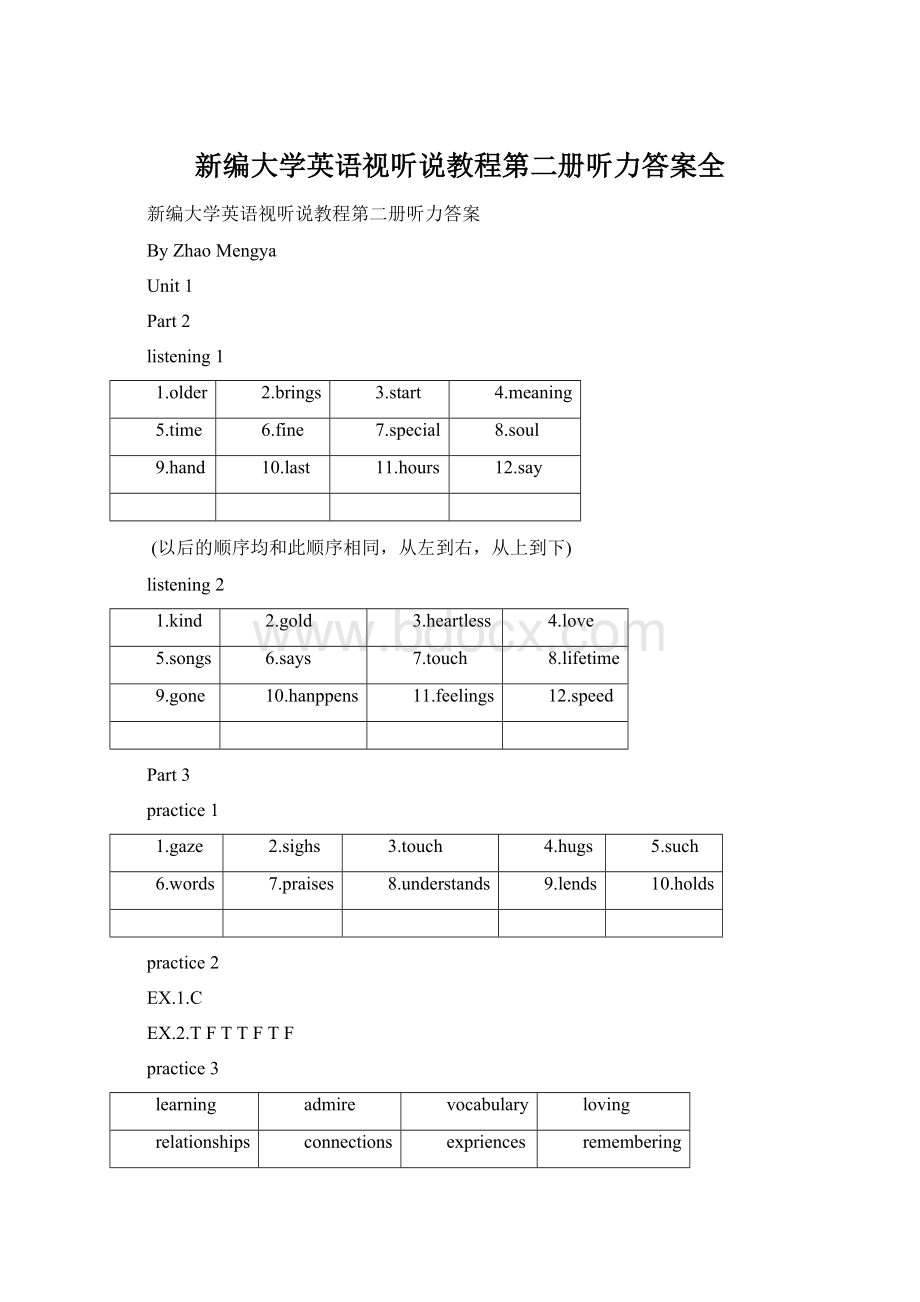 新编大学英语视听说教程第二册听力答案全Word文档下载推荐.docx