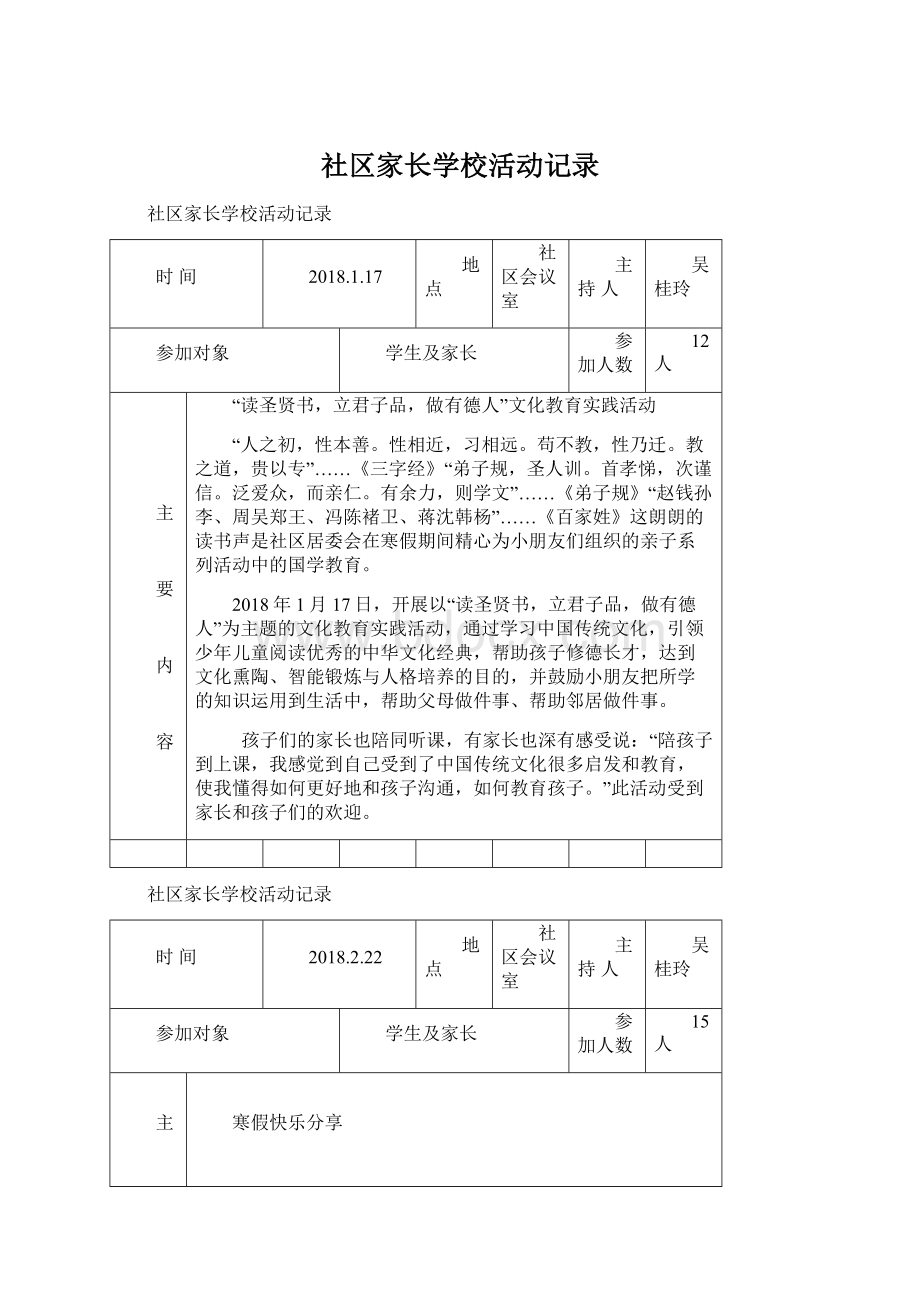 社区家长学校活动记录Word文档下载推荐.docx