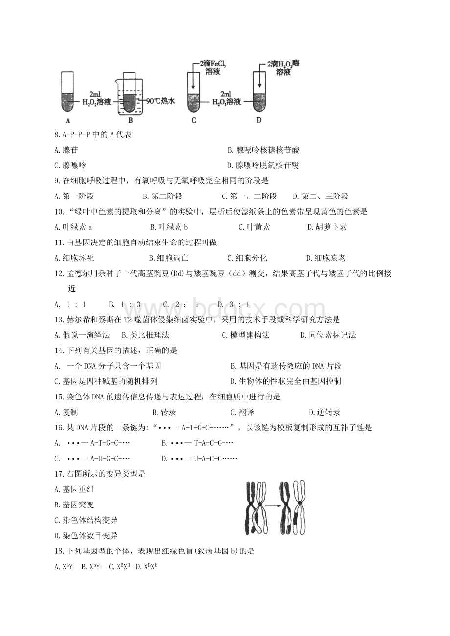 福建省普通高中学生学业基础会考生物试题.doc_第2页