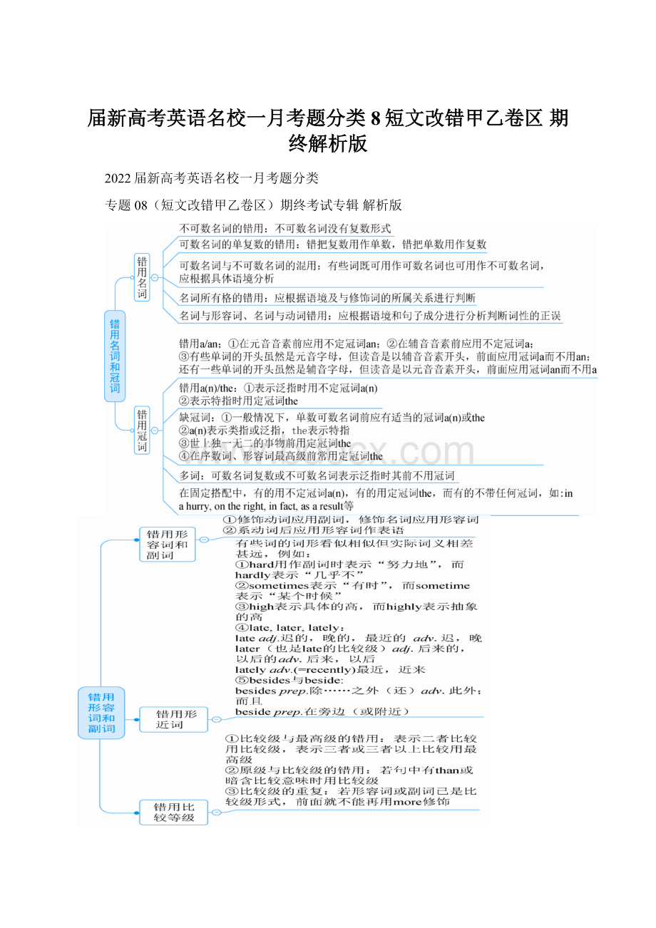 届新高考英语名校一月考题分类8短文改错甲乙卷区 期终解析版Word文件下载.docx