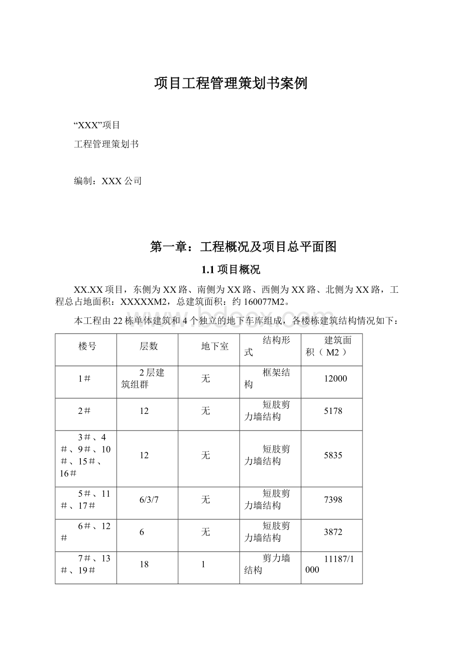 项目工程管理策划书案例Word格式文档下载.docx